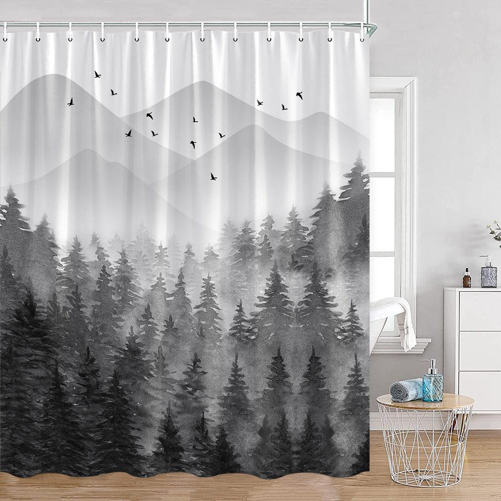 

Misty Forest Shower Curtain For Bathroom Nature Mountain Trees Fog Woodland Polyester Fabric Bathtub Shower Curtain Home Decor W60H190(CM)-1 Pcs