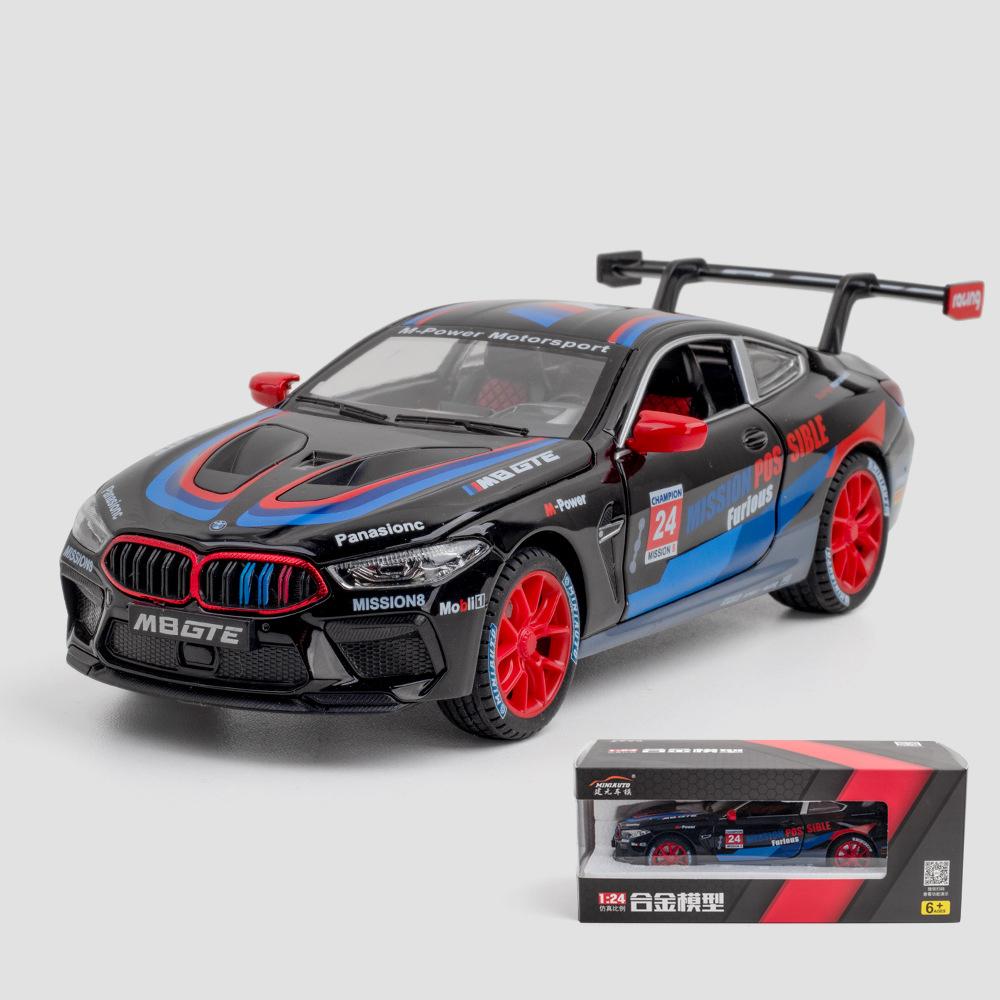 1/24 Scale M8 GTE Racing Diecast automudeli mänguasi, tagasitõmmatav mänguasi koos heli ja valgusega lastele Väikelapse poistele Tüdrukutele Kingikogu