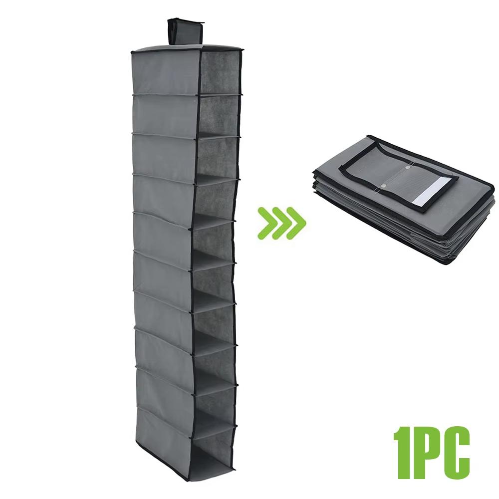 10-Layer Hanging Storage Bag Foldable Space Saving Clothes Hat Shoe Organizer for Collapsible Wardrobe Sundries Organizer