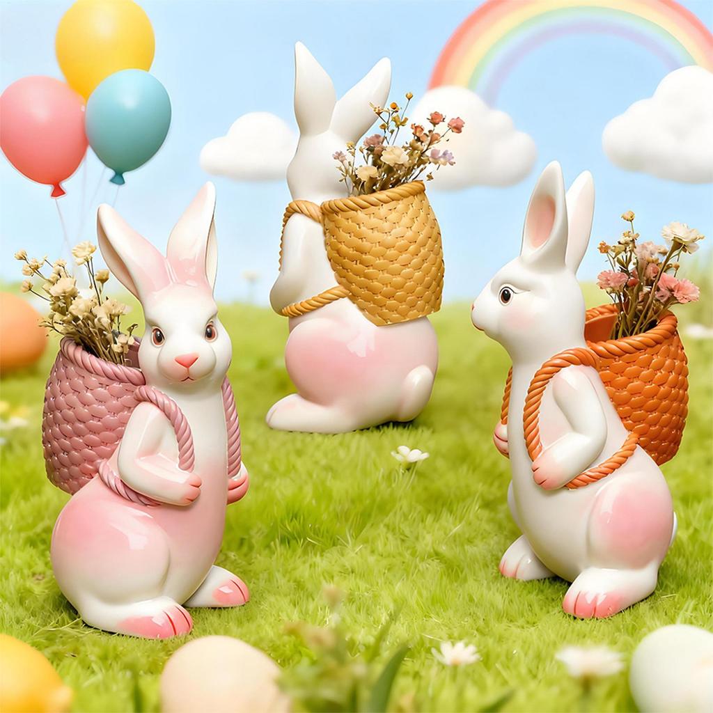 DIY 3D Easter Bunny Silicone Mold Cute Animal Basket Rabbit Vase Ornaments Casting Molds Home Plaster Concrete Craft Gift Decor