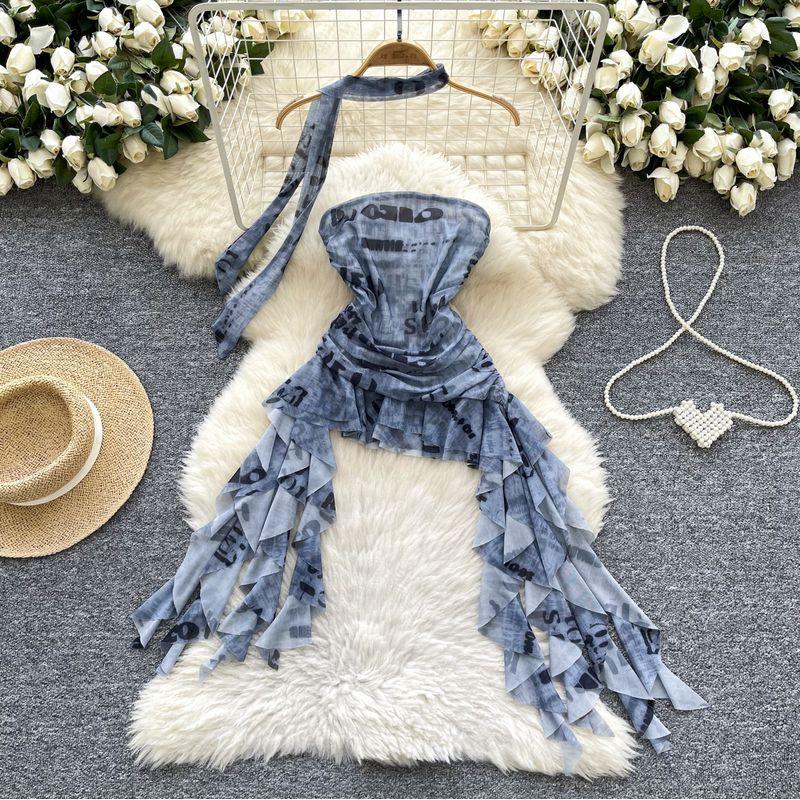 Cool Style Letter Tube Top Vest Women Summer New Ribbon Slim Fit Chic Niche Beautiful Fried Street Pure Desire Top