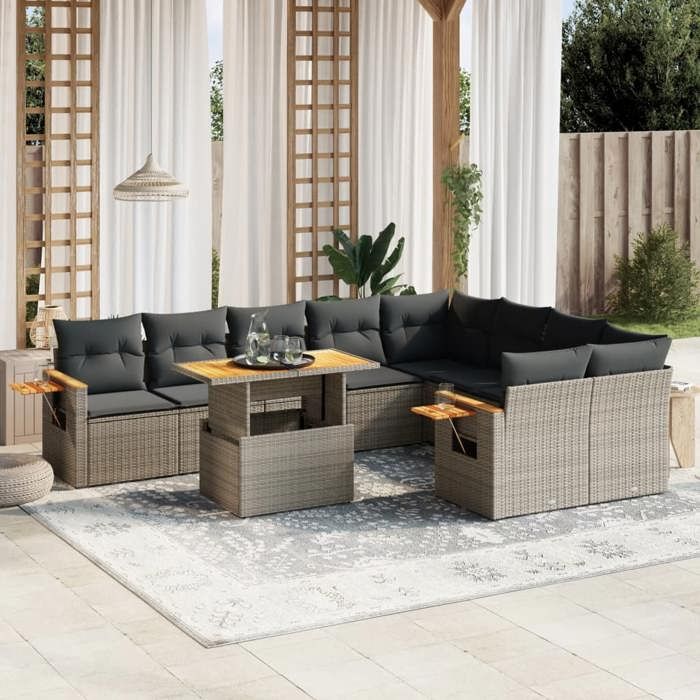 VidaXL Salon de Jardin avec Coussins 10 pcs, Canapés de Terrasse, Ensemble de Meubles de Patio, Mobilier d'Extérieur, Gris 3273678