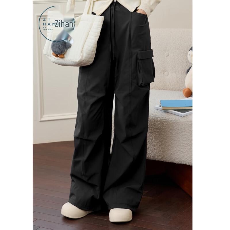 ZIHAN Women's Plush-Lined High-Waist Wide-Leg Cargo Pants