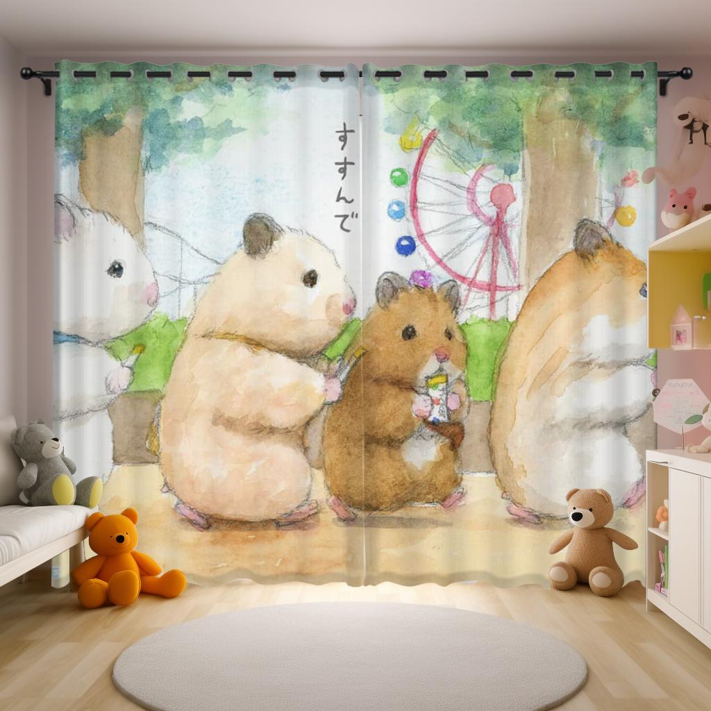 

Шторы с изображением мультяшного хомяка, милые шторы с принтом маленьких животных для детей, мальчиков, девочек, спальни, окна, гостиной, кухни, также доступны (50Wx50H)x2(CM)&Grommet Top