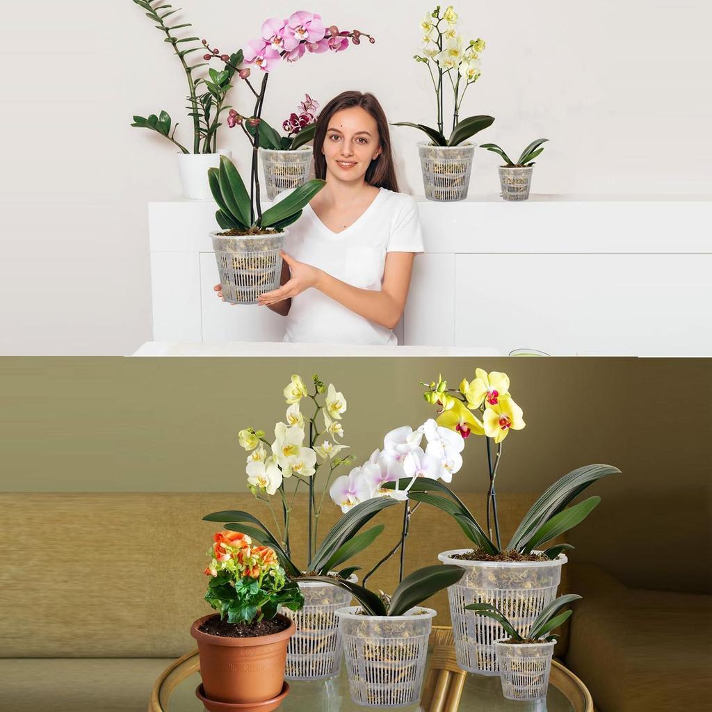 3 Inch Orchid Pot,10 Pcs Net Cup Pots with Holes and Saucers,White Net Pot Mesh Pot Net Cup Basket Hydroponic,Breathable Slotted Plastic Orchid