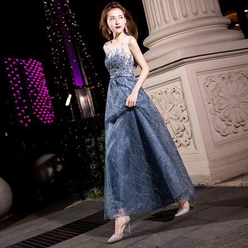 Evening Dress Women's 1011 Summer Annual Meeting Dignified Atmospheric Long Skinny Blue Fairy Banquet Evening Dress