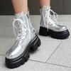 Fashion Platform Ankle Boots for Women New 2024 Winter Black Gold Silver Motorcycle Boots Punk Heel Zipper Party Shoes Lady Large Size