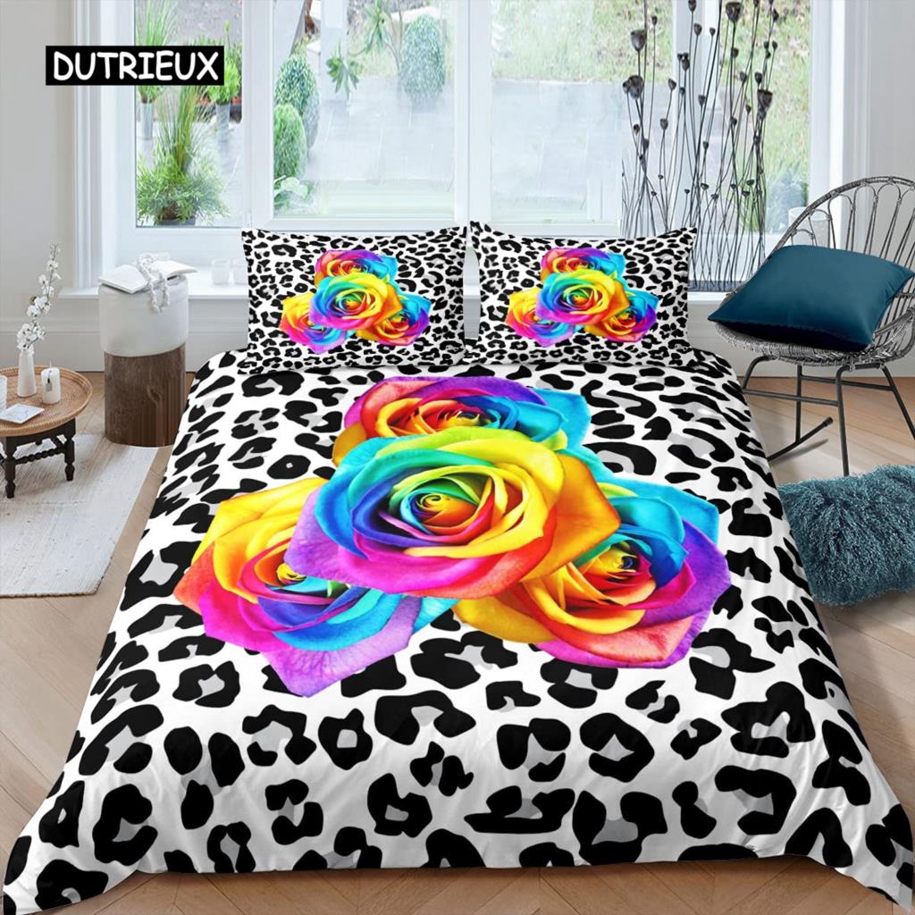 

Комплект постельного белья с розами для женщин, шикарный фиолетовый комплект постельного белья с цветочным принтом, романтические цветы, блестки, королевского размера, покрывало для пар EU King(240x220cm)