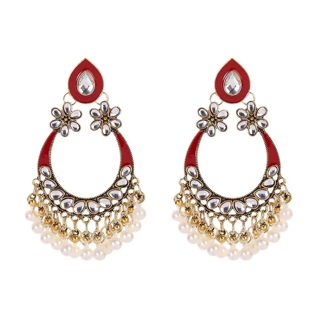 Indian Jhumka Zircon Vintage Bell Tassel Earring Boho Antique Ethnic copper Plated Drop Hanging Earrings For Women Pendientes