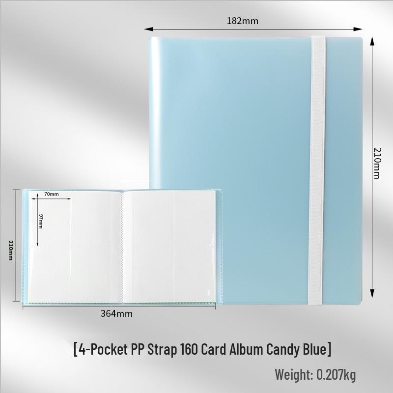 4-Pocket Solid Color PP Card Storage Album with Elastic Band, Large Capacity for Game Cards or Photos - Holds 160 Cards