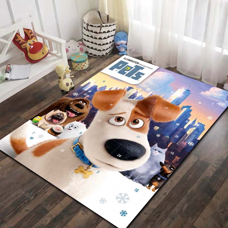 T-The Secret Life of Pets Cartoon Pet Print Flannel Area Rug Non‑Slip Soft Floor Mat For Couch Bedroom Indoor Home Decor Gift