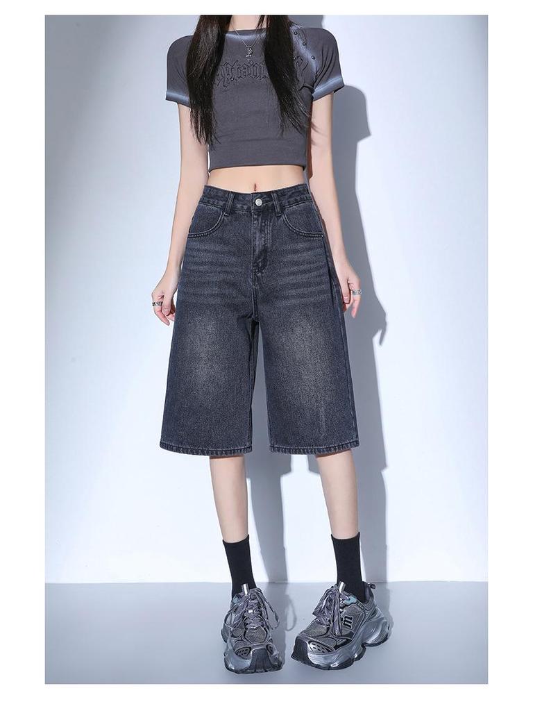 2025 Summer High Waist Denim Shorts - Women's Retro Hong Kong Style Fashion