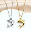Simple Trendy Dolphin Pendant Necklace For Women Men Stainless Steel Gold Color Sea Animal Hiphop Male Choker Jewelry Accessory