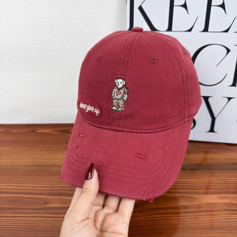 Bear Embroidered Baseball Cap Female Spring and Autumn Korean Casual Versatile Wide Brim Big Face Small Soft Top Cap Male