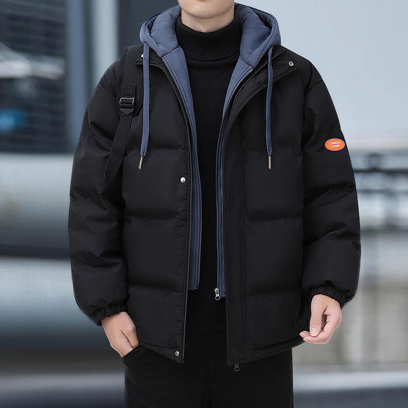 

Толстовка с капюшоном, свободного кроя, приталенная, утолщенная, трендовая, зимняя одежда 2025, зимняя одежда, новая хлопковая куртка, мужская, имитация двух частей, тренд для пары 6XL