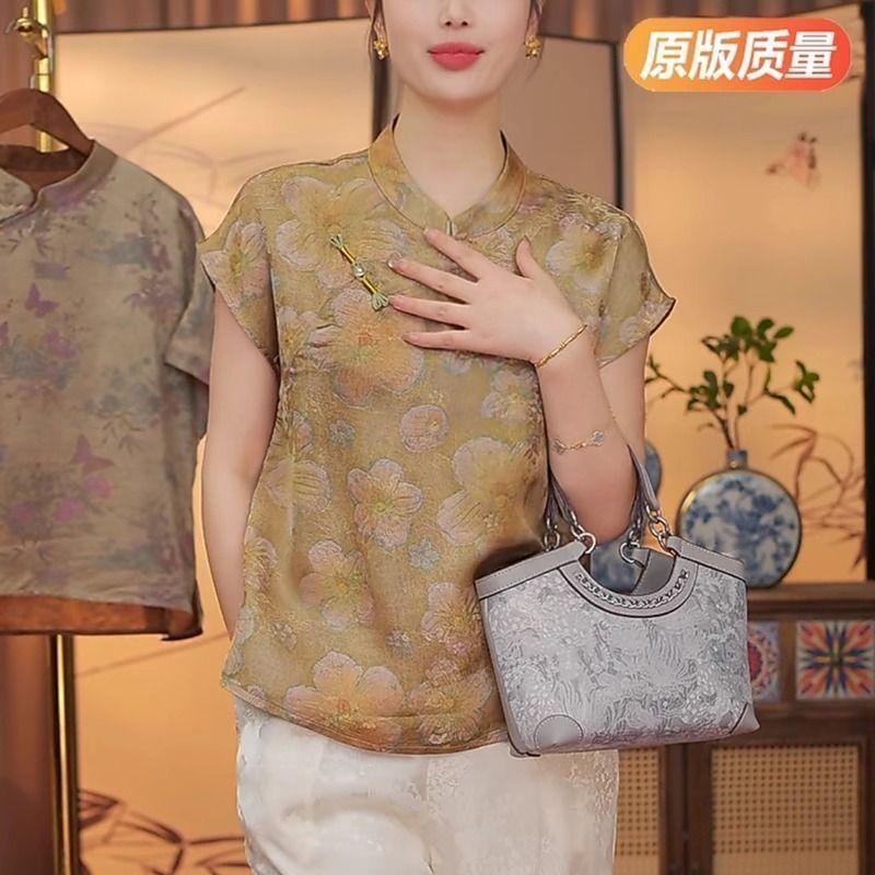 High-end shirt outside, women's short-sleeved summer improved top, temperament top