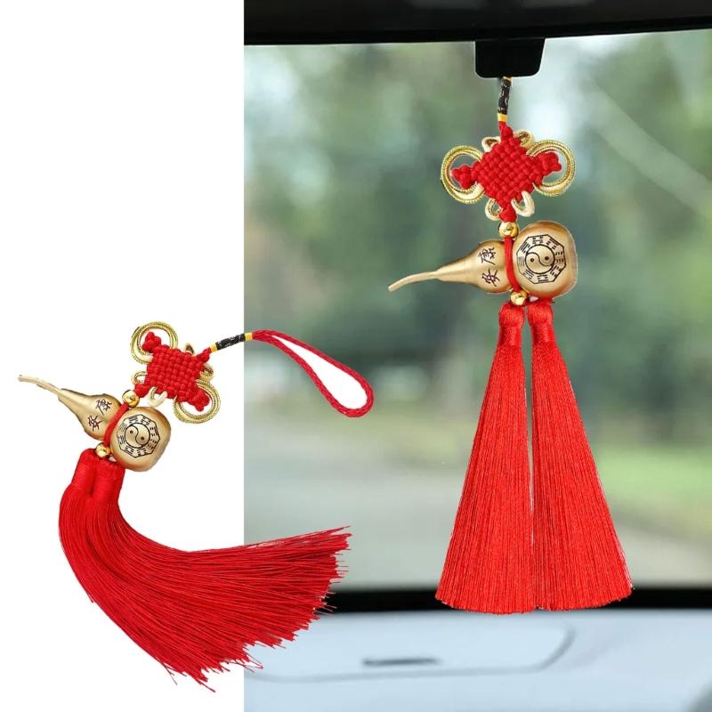 Copper Gourd and Chinese Knot Tassels Pendant Charm For Home Car Decors Amulet With Auspiciously Fengshuis Symbolism