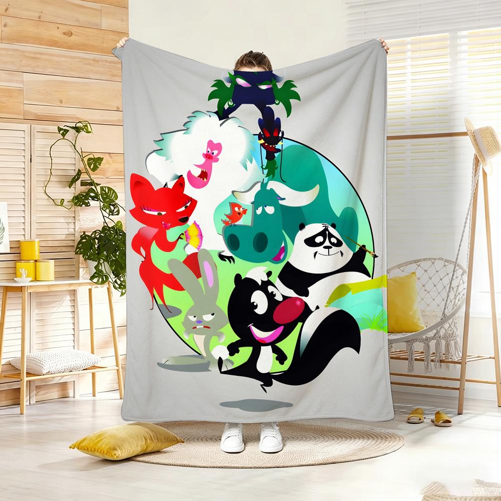 Kids Cartoon S-Skunk Fu Throw Lightweight 240G Flannel Blanket Soft Skin-Friendly For Summer Cooling