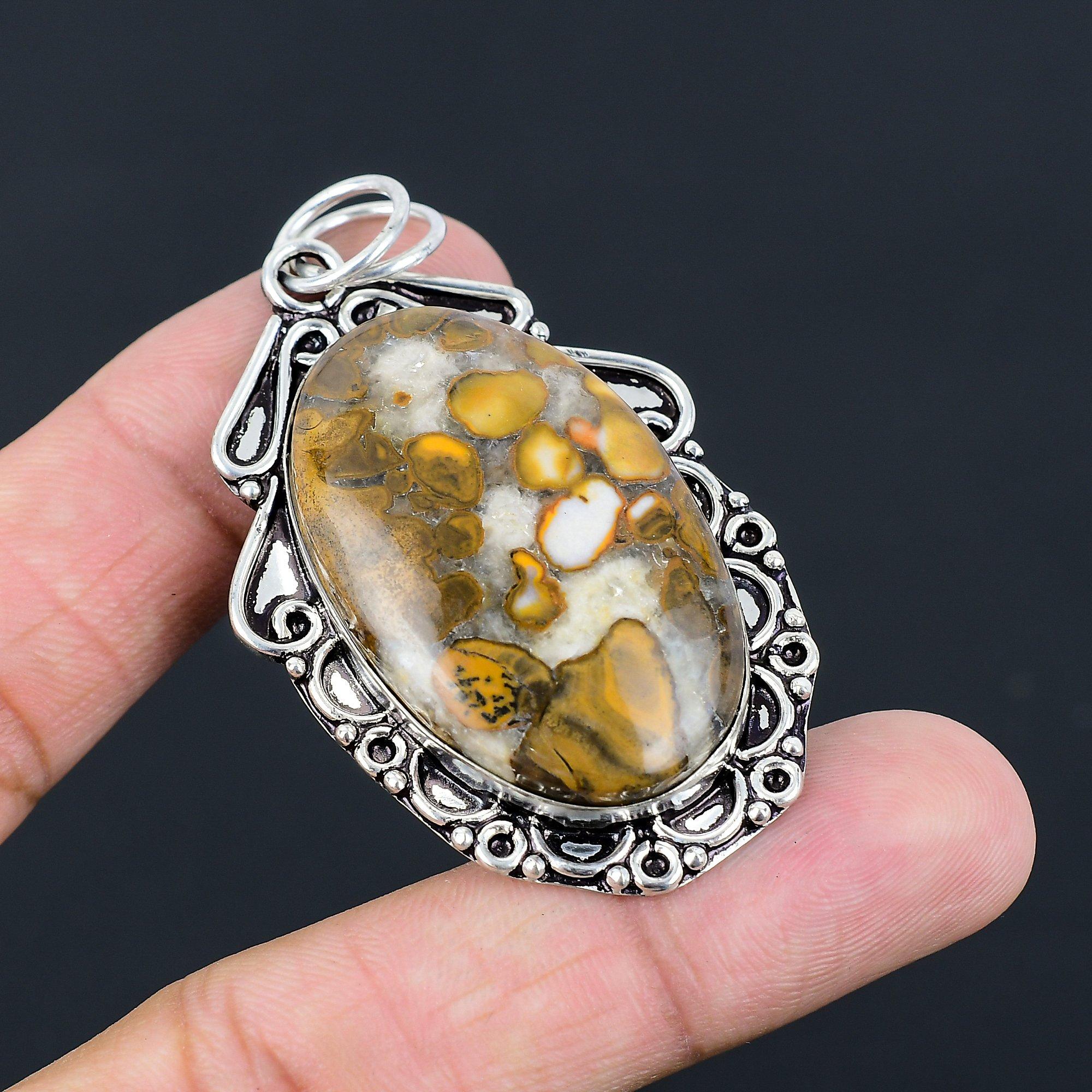 925 Sterling Silver Oval Cobra Jasper Gemstone Engagement Birthday Bezel Pendant