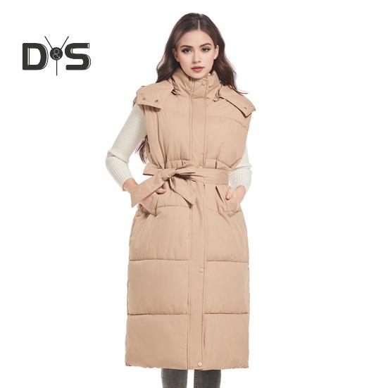 

Зимний женский жилет с поясом, воротником-стойкой, без рукавов, длиной до икры, с застежкой-молнией и пуговицами, верхняя одежда для холодной погоды M хаки