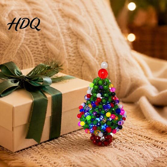 Festive Beaded Keychains Handmade Christmas Tree Ornament Sparkly Crystal Bead Mini DIY Craft Kits Tabletop Decor Hand-Woven Xmas Desktop Decoration