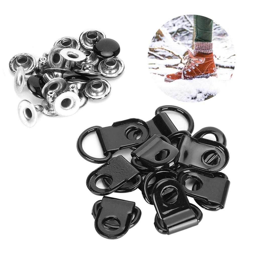 100 Set Schnürsenkel Haken DRing Öse Schnalle Messing Schuh Leder DIY Niet Werkzeug Glanz Schwarz 9x22mm
