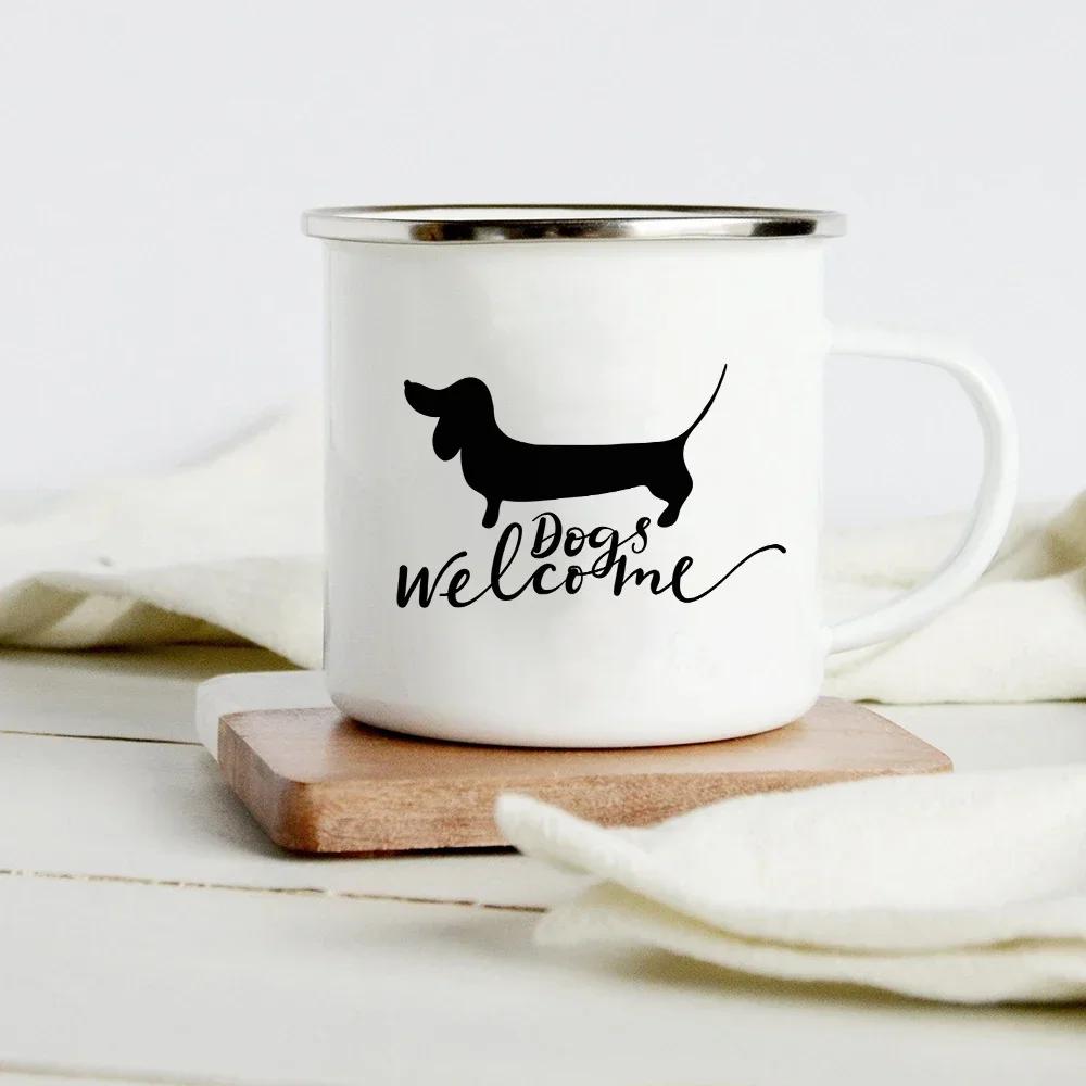 Lustiger Dackel-Druck Kreative Emaille-Tasse Kaffee-Weintassen Cartoon-Hunde Pfote Party-Getränk Bier Saft Milch Tassen Geschenke für Liebhaber Hund
