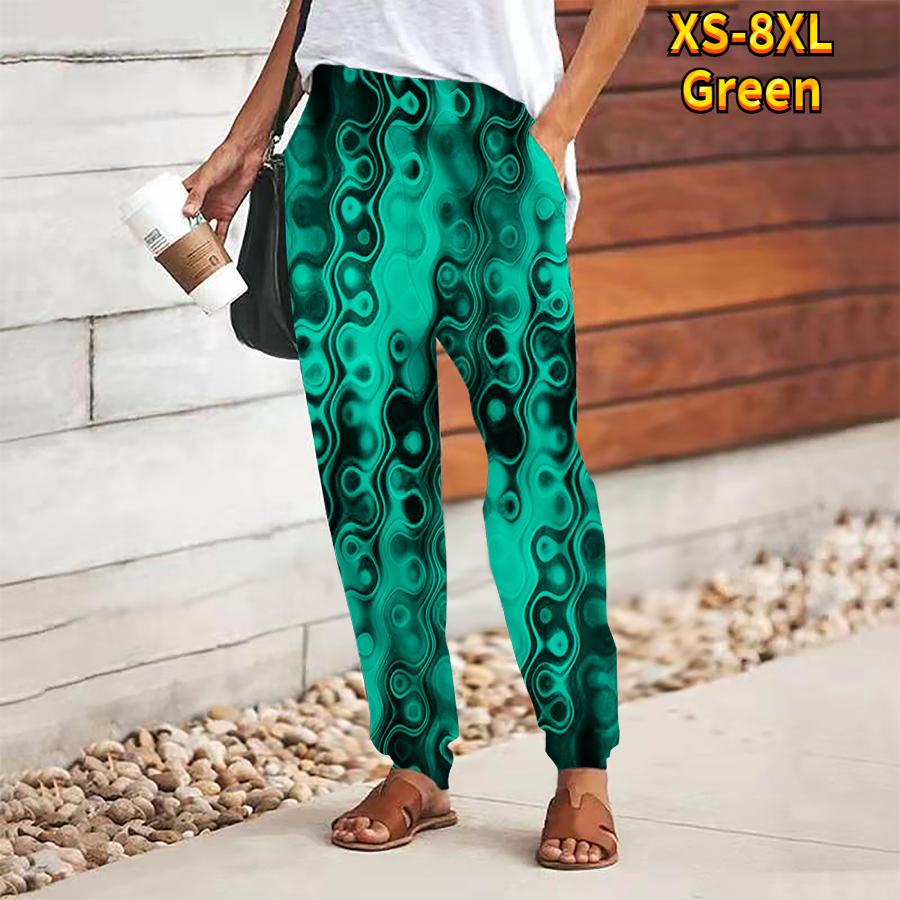 Damen Hosen mit abstraktem Druck zum Schnüren, elastische Taille, lockere Hosen, lässige lange Hosen, Hosen mit Taschen