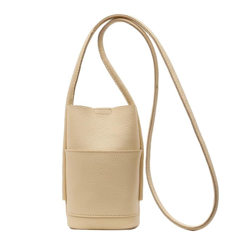 Simple niche design versatile mobile phone bag women's lychee pattern texture casual commuting solid color PU messenger bag