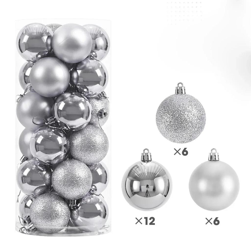3/4/6cm 24Pcs Christmas Tree Balls Multicolor Xmas Ball Decorations Glitter Christmas Baubles Ornament Ball Party Home Decor lij