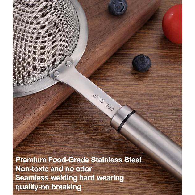 3.3inch 304 Stainless Steel Fine Mesh Strainer for Kitchen, Colander-Skimmer with Handle, Metal Sieves Sifters