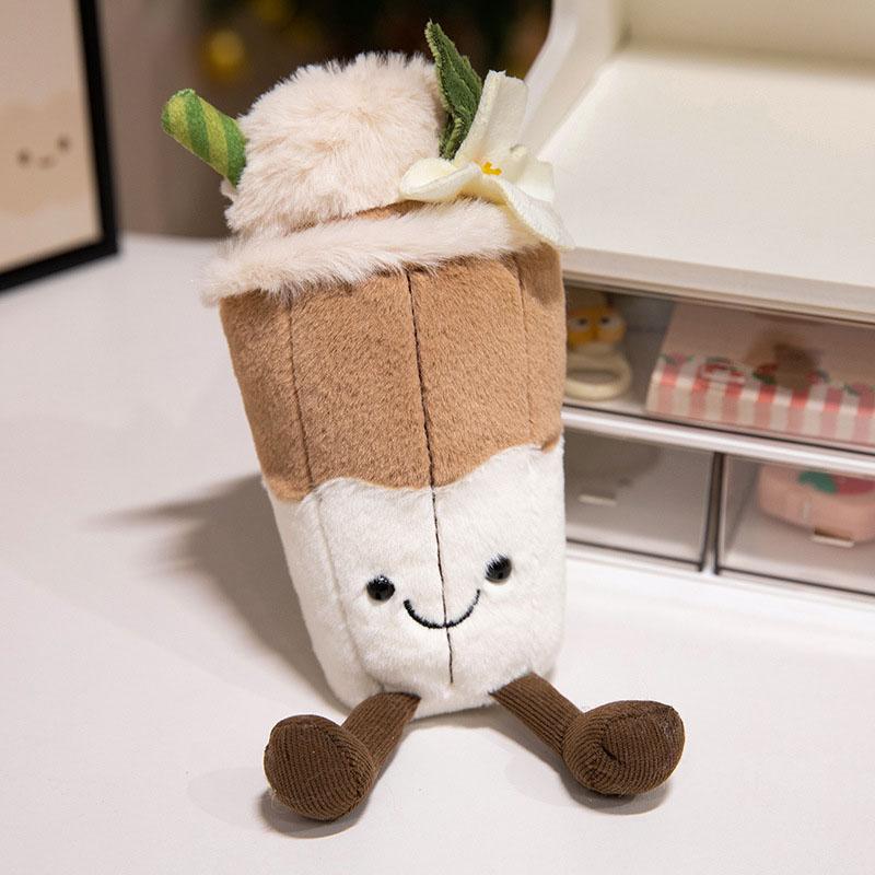 Fun Strawberry Milk Shake Chocolate Milk Shake Plush Doll Backpack Charm Bag Decoration Cute Cartoon Dessert Doll Birthday Gifts