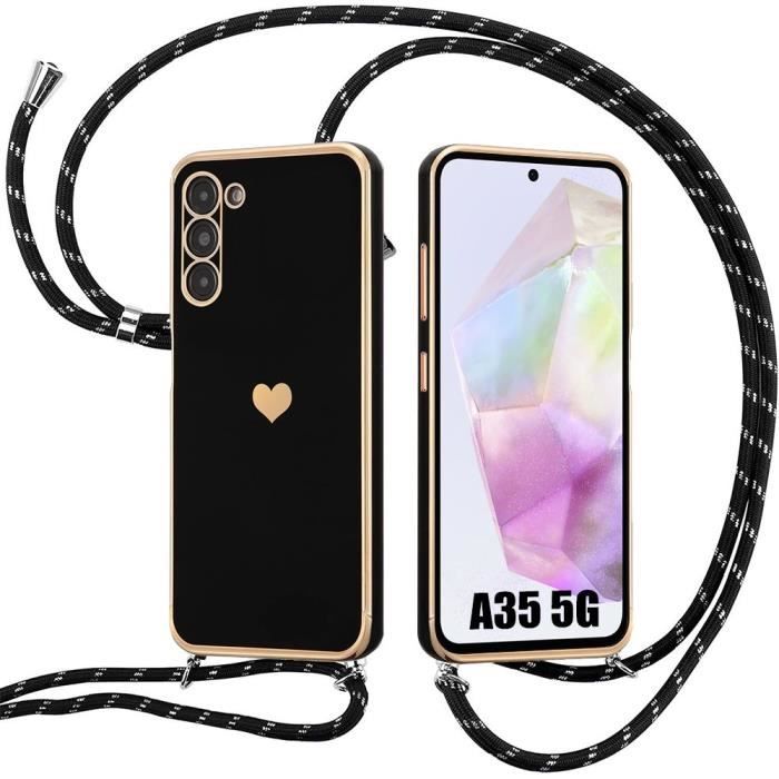 Coque de protection - Booling - pour Samsung Galaxy A35 5G - Antichoc en Silicone - Motif de Cœur - Noir