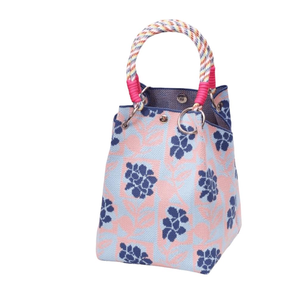 Portable Cartoon Knitted Bucket Bag Handmade Large Capacity Wrist Bag Woven Ring Buckle Handbag for Women Girls
