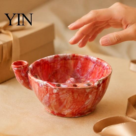 Decorative Fruit Display Dish Ceramic Berry Bowl, Self Rinsing with Drainage Hole Washing Kitchen Sink Vegetable Rinser Glazed Bowl for Countertop
