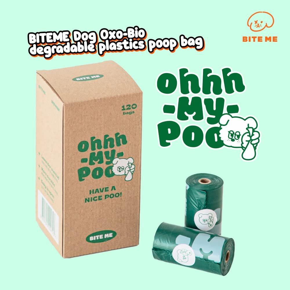 BITE ME Oh My Poop Eco-Friendly Dog Waste Bags - Durable Large Size Biomass Poop Bags for Dogs, 120 Bags