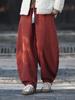 Women's Retro Ramie Sand-Washed Distressed Loose Lantern Pants for Meditation and Tai Chi