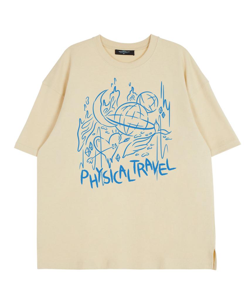ASTRAL PROJECTION Front Physical Travel Round Neck 15-Count Cotton Short Sleeve T-Shirt_Butter