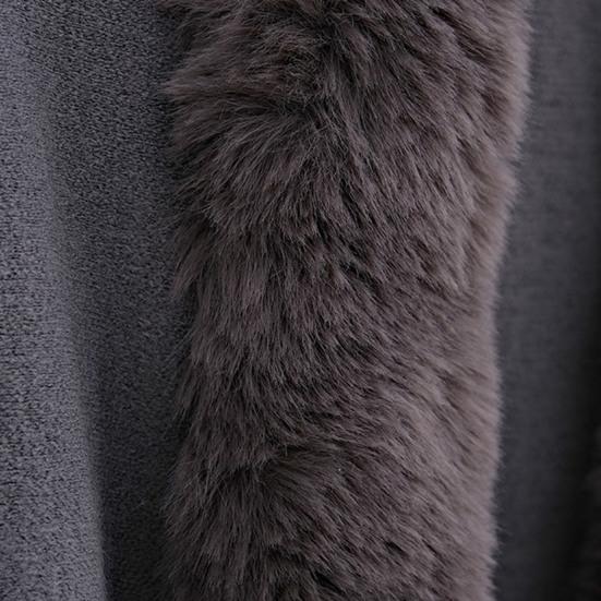 Women Cape Shawl with Fur Collar Soft Warm Wrap Double Layer Knit Cardigan Acrylic Warm Poncho for Fall Winter