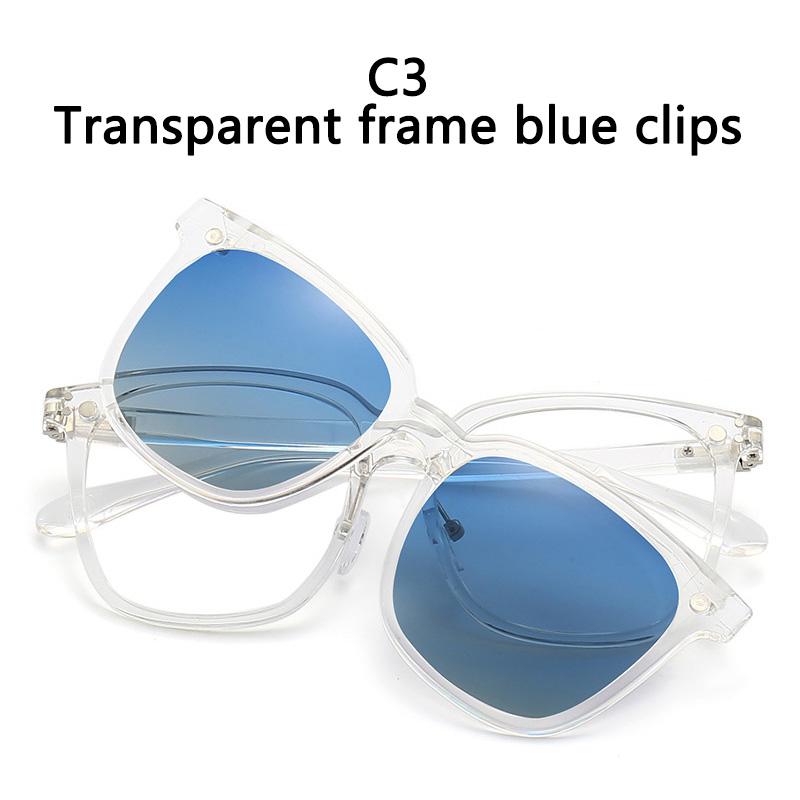 2 In 1 Clip On Glasses Transparent Frame Women Brand Design Clips Sunglasses Men Prescription Eyeglasses