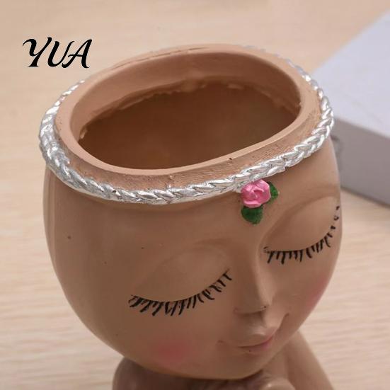 Artistic Sculpture Flower Pot Face Planter Pot, Cute Resin Head Vase for Succulents Flowers, Decorative Pots Unique Indoor Bedroom Desk Shelf