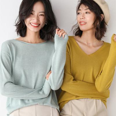 Spring and Autumn Knitwear Women's Round/V Neck Loose Sweater Women's All-match Bottoming Shirt Comfortable Women's Clothing
