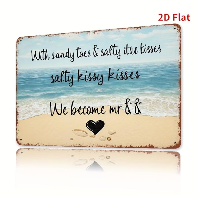 Vintage Engagement Party Metal Sign Rustic Beach Wedding Decor with We Become Mr Mrs Text Coastal Wedding Decorat