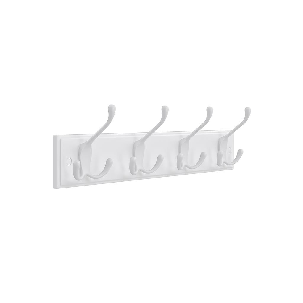 SONGMICS Wall Mounted Coat Rack, Hook Rack with 4 Tri-Hooks, for Clothes, Keys, Hats, Purses, In The Entryway, Bathroom, Closet Room, White