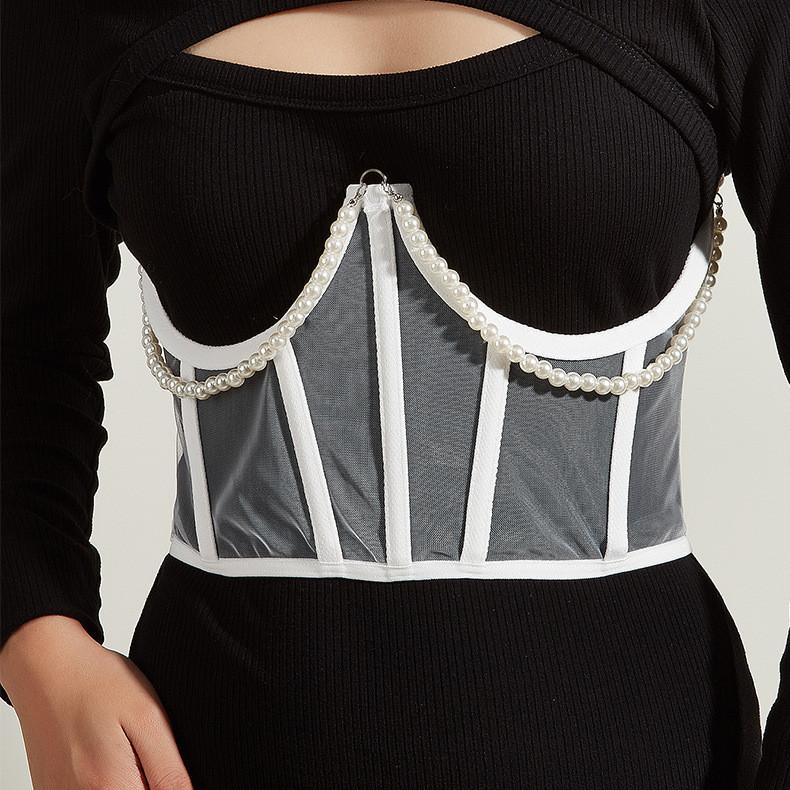 Pearltrimmed Waist For Women Belt With Binding Strap And Fishbone Detailing