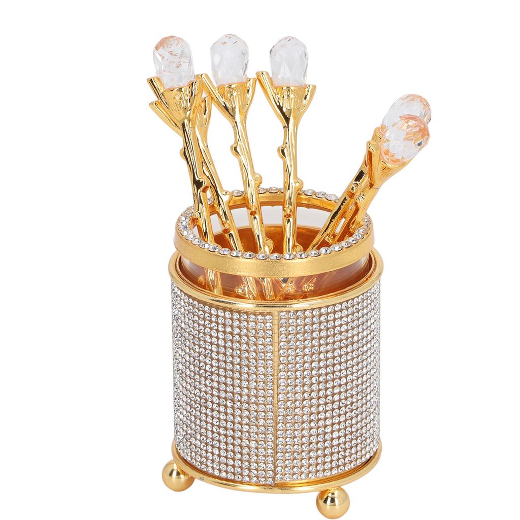 6Pcs Coffee Spoons Set with Holder Zinc Alloy Gold Dessert Spoons Mini Tea Spoons Set for Fruit Stirring Mixing Sugar