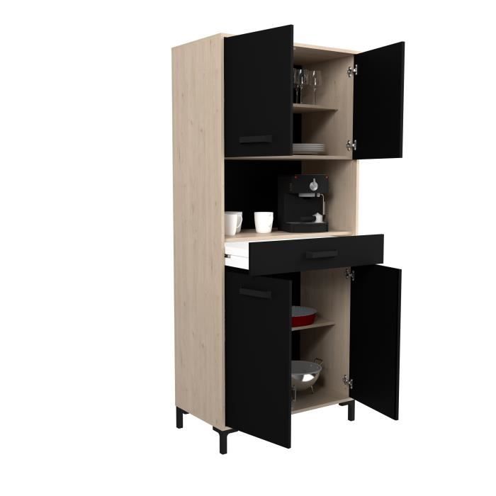 Buffet de cuisine FACTORY - Décor chêne et noir - 2 portes + 1 tiroir - Modulable - L 80 x P 43,3 x H 185 cm