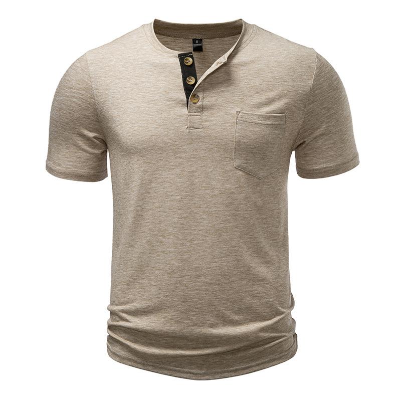 Men's Heathered Slub Cotton Henley T-Shirt - 3-Button Contrast Placket Chest Pocket Crew Neck Casual Slim Fit Daily Tops In Multiple Solid Colors