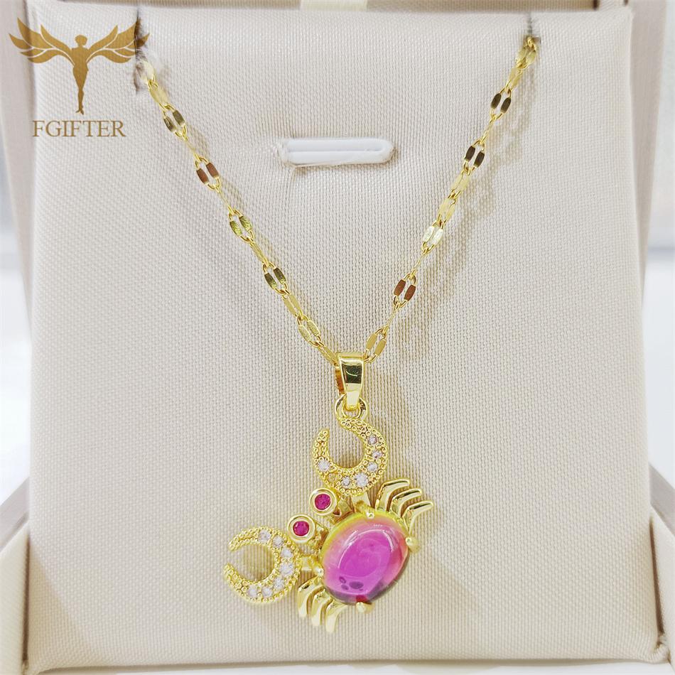

Colorful Gorgeous Animal Crabs Drop 316L Stainless Steel Golden Necklace Woman Man Lightweight Neck Chain Fashion Choker Zircon 45cm