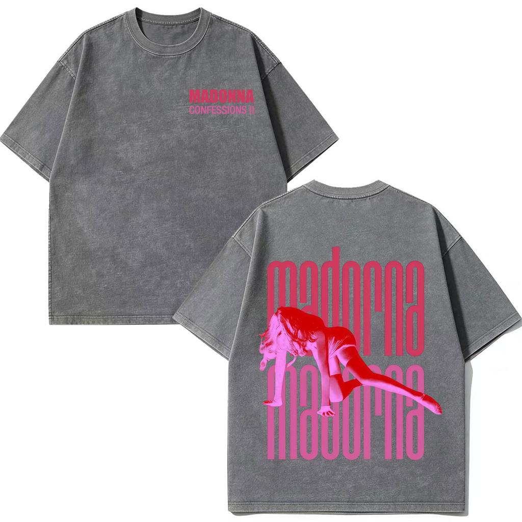 Madonna Confessions Ii Album Tour 2026 Print Vintage Washed Tshirt Men Women Fashion Loose Casual Cotton Hiphop Tshirts Tops